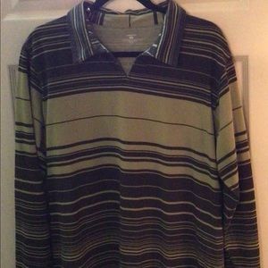 Men’s green and brown striped vintage PATAGONIA collared shirt/ size M